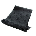 Louis Vuitton Scarf Shawl Logo Monogram Fringe Silk Blend Black
