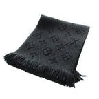 Louis Vuitton Scarf Shawl Logo Monogram Fringe Silk Blend Black
