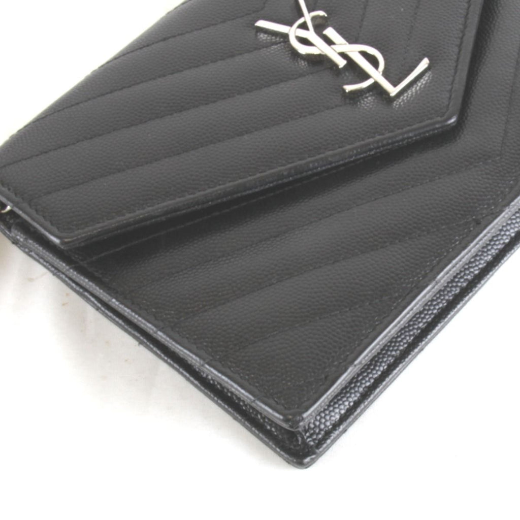 Saint Laurent V-stitch Chain Wallet Shoulder Bag Leather Black — view 3