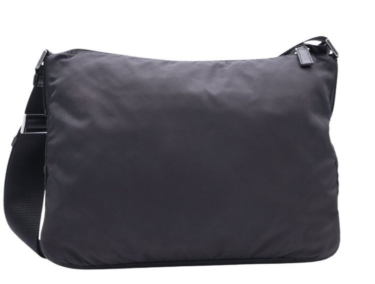 Prada Shoulder Bag Black Nylon Saffiano Leather Silver — view 2