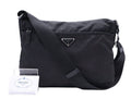 Prada Shoulder Bag Black Nylon Saffiano Leather Silver