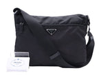Prada Shoulder Bag Black Nylon Saffiano Leather Silver