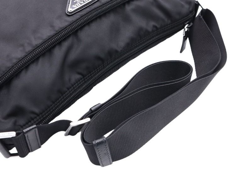 Prada Shoulder Bag Black Nylon Saffiano Leather Silver — view 7