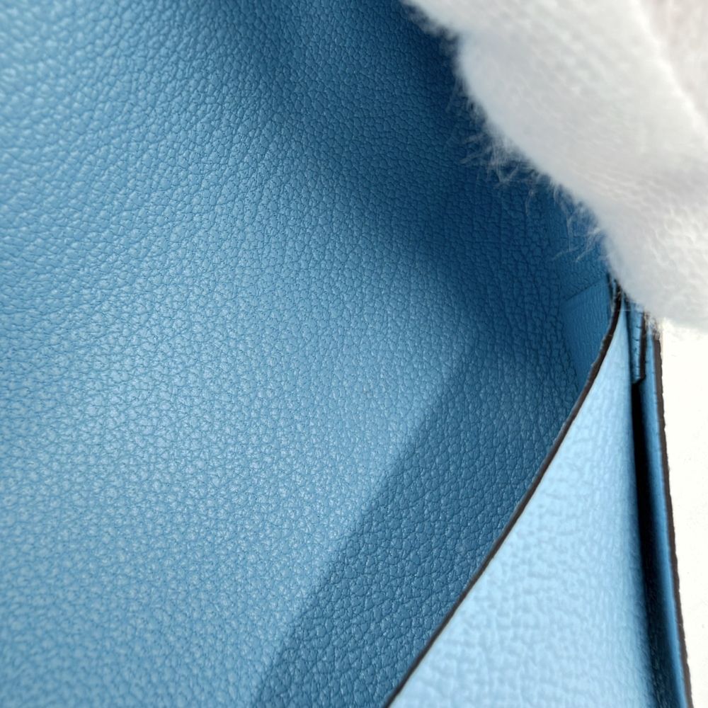 Hermes Card Case Calvi Coin Purse Business Leather Light Blue Silver — view 7
