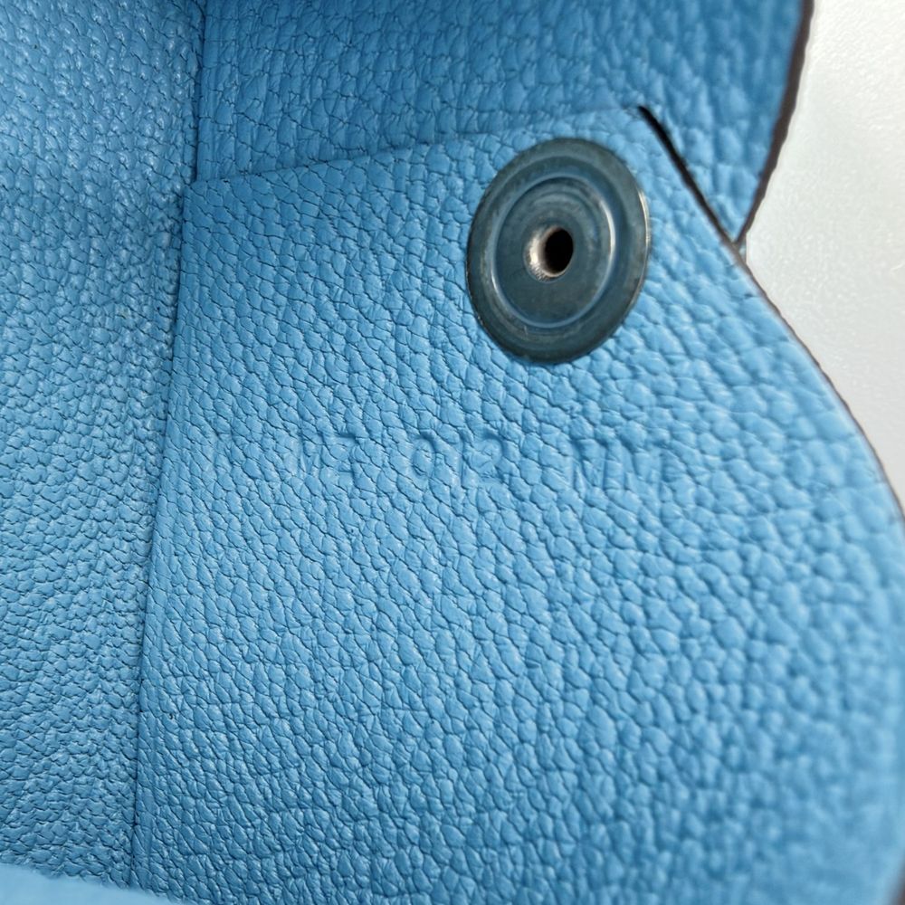Hermes Card Case Calvi Coin Purse Business Leather Light Blue Silver — view 6