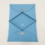 Hermes Card Case Calvi Coin Purse Business Leather Light Blue Silver — view 4