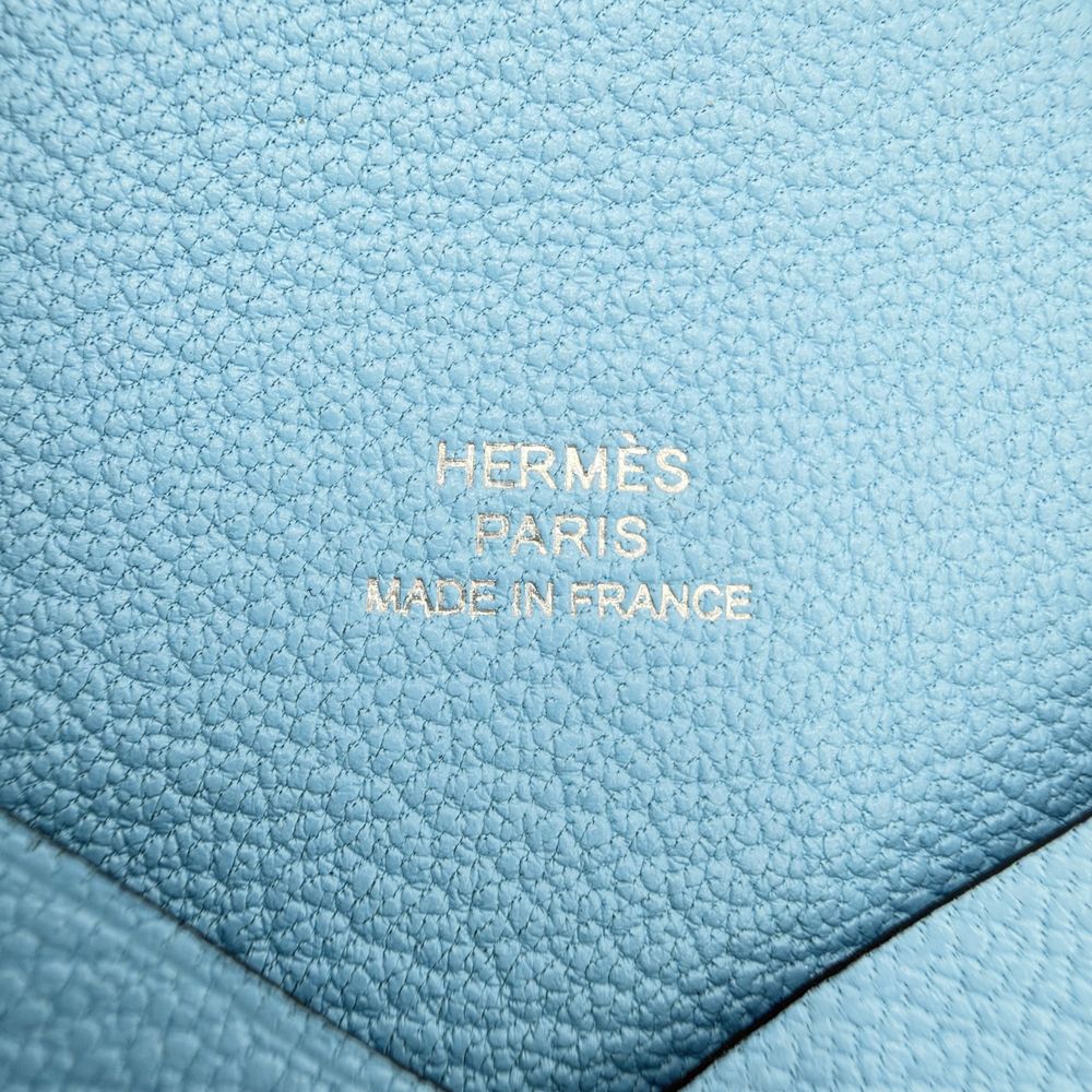 Hermes Card Case Calvi Coin Purse Business Leather Light Blue Silver — view 5
