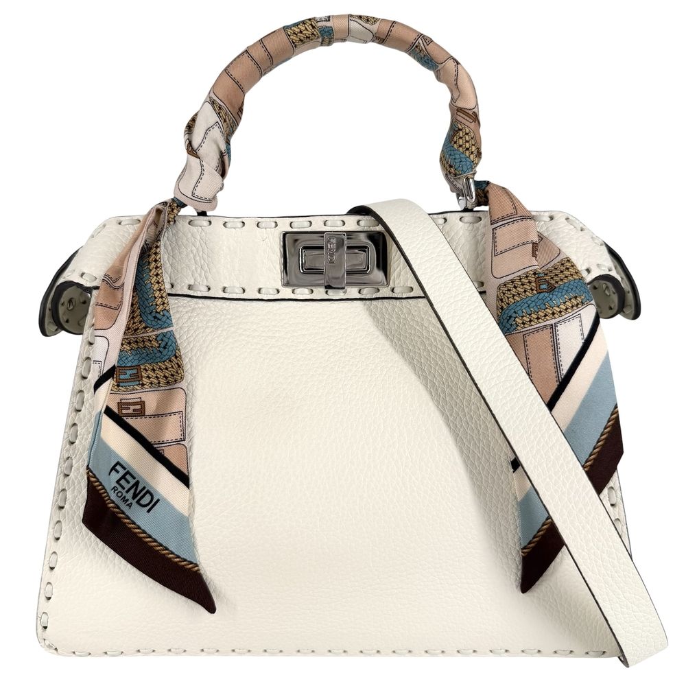 Fendi 2-Way Peekaboo Selleria Shoulder Bag Crossbody Small with Scarf Leather