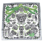 Hermes Scarf Carre 90 Sous le Gide de Mars Tactician Silk Gray Green