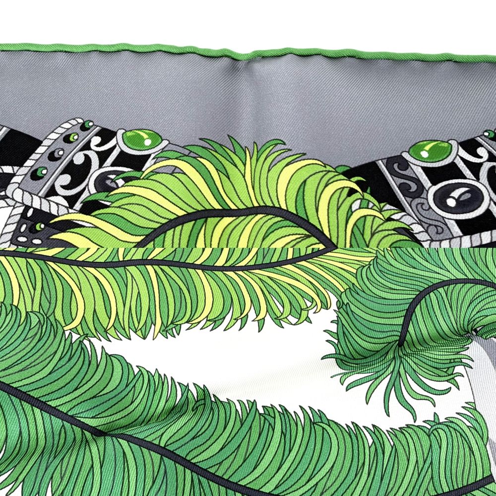 Hermes Scarf Carre 90 Sous le Gide de Mars Tactician Silk Gray Green — view 4