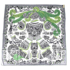 Hermes Scarf Carre 90 Sous le Gide de Mars Tactician Silk Gray Green — view 2