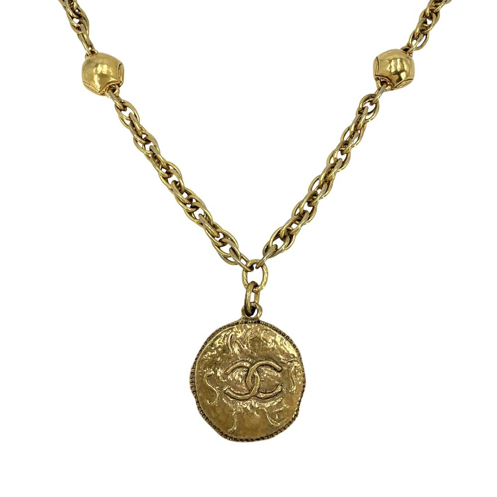 Chanel Necklace CC Logo Long Gold Plated