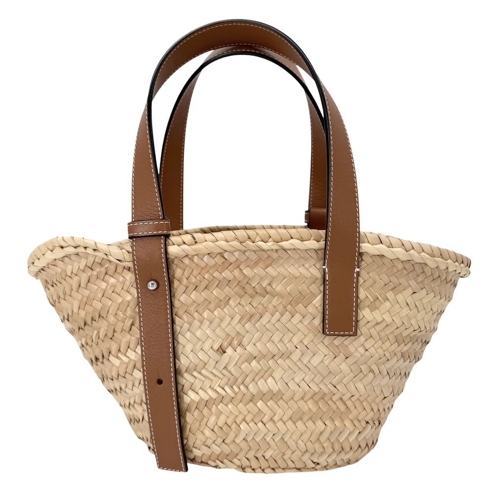 Loewe Handbag Anagram Basket Bag Small Raffia Leather Beige Brown Silver Spring — view 2