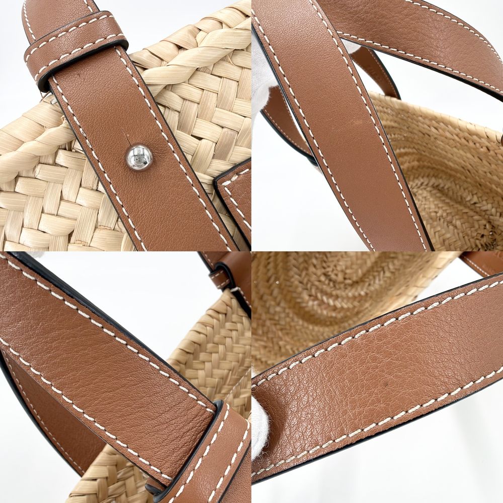 Loewe Handbag Anagram Basket Bag Small Raffia Leather Beige Brown Silver Spring — view 6