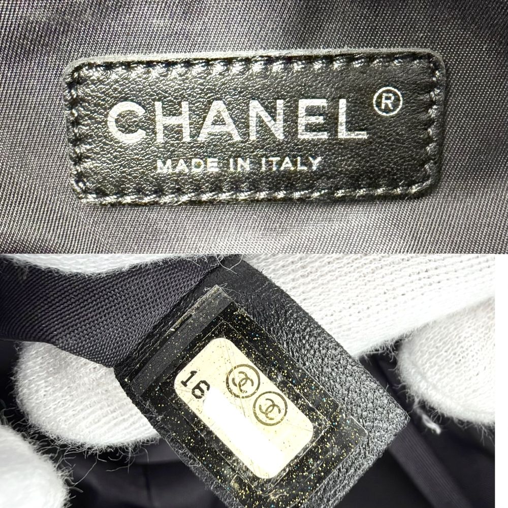 Chanel Tote Paris Biarritz MM Handbag CC Logo Shoulder Leather Black Silver — view 5
