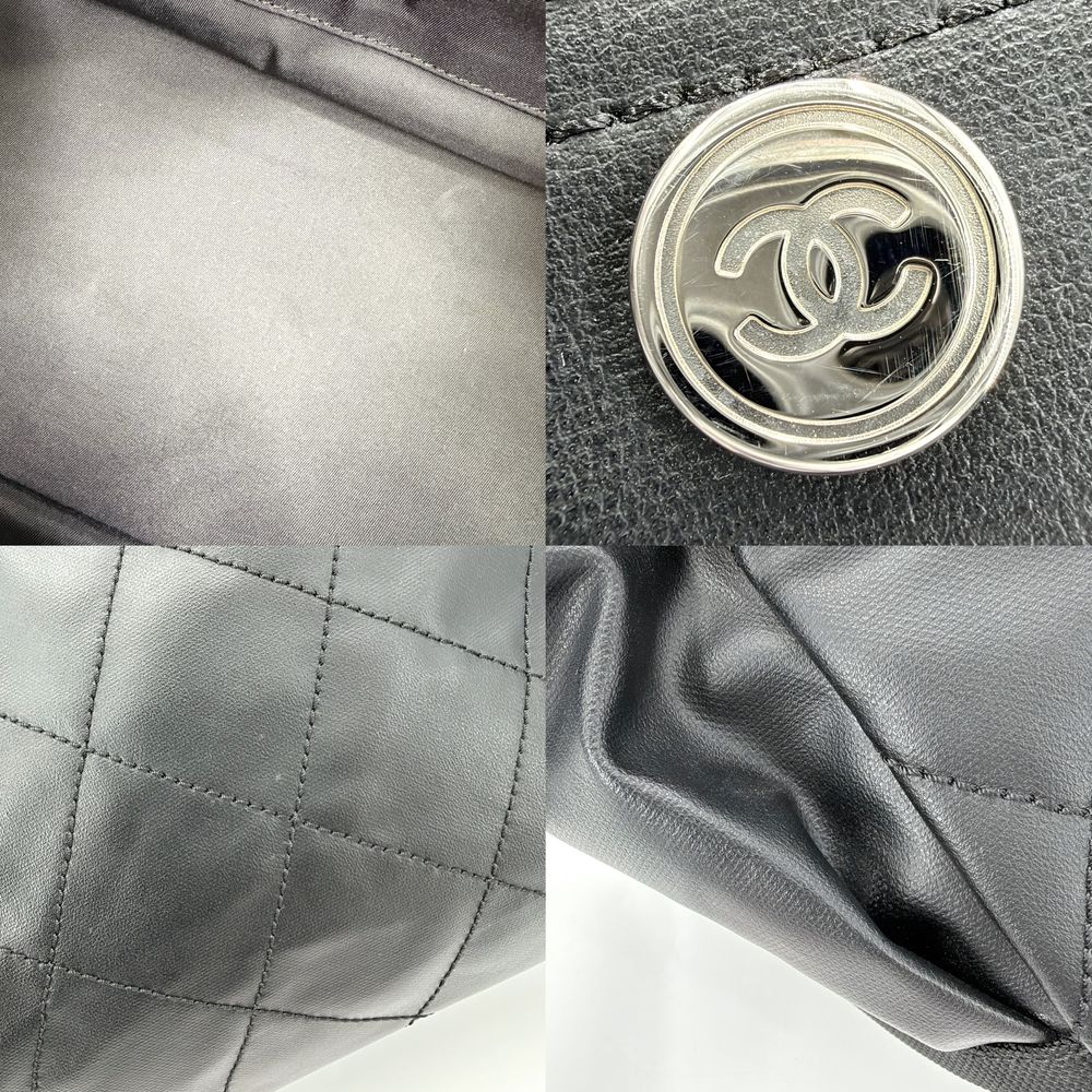 Chanel Tote Paris Biarritz MM Handbag CC Logo Shoulder Leather Black Silver — view 7