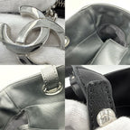 Chanel Tote Paris Biarritz MM Handbag CC Logo Shoulder Leather Black Silver — view 6