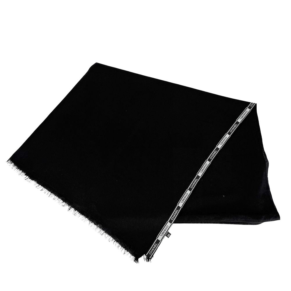 Chanel Shawl Logo Line Scarf Cashmere Black Autumn Winter