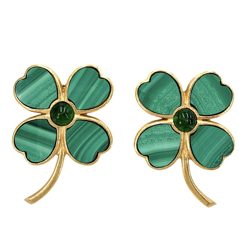 Chanel Earrings Clover Vintage 95A Gold Green