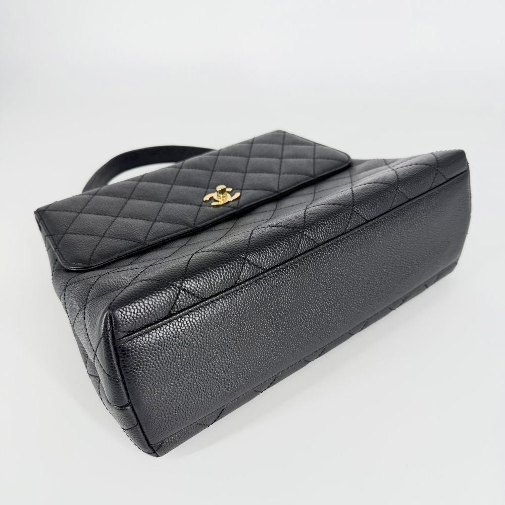 Chanel Handbag Quilted CC Logo Turnlock Top Handle Caviar Leather Black Gold — view 3