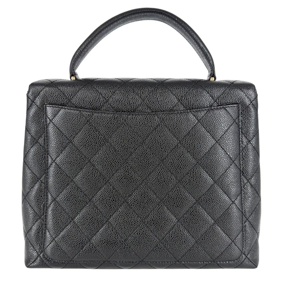 Chanel Handbag Quilted CC Logo Turnlock Top Handle Caviar Leather Black Gold — view 2