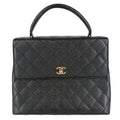 Chanel Handbag Quilted CC Logo Turnlock Top Handle Caviar Leather Black Gold