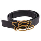 Saint Laurent Belt Leather YSL Logo Buckle 85 Black