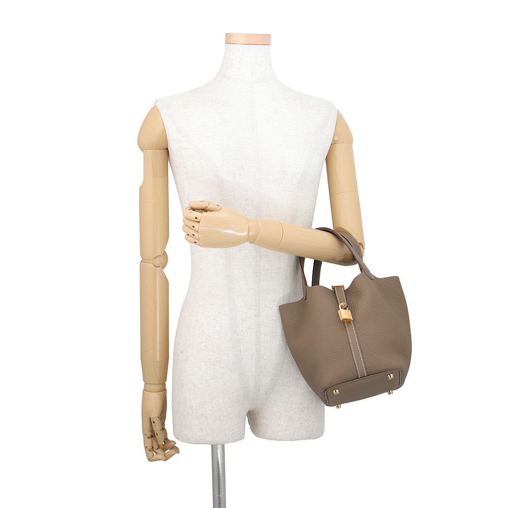 Hermes Handbag Picotin Lock PM Etoupe Gold Taurillon Clemence Tote — view 4