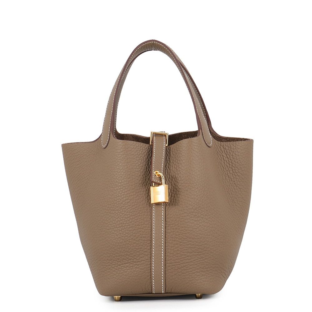Hermes Handbag Picotin Lock PM Etoupe Gold Taurillon Clemence Tote