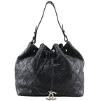 Chanel on the Road Wild Stitch Drawstring Leather Black Shoulder Bag