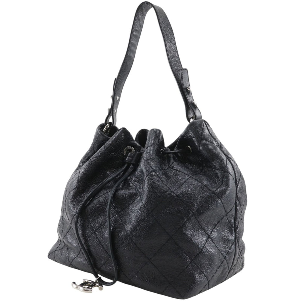 Chanel on the Road Wild Stitch Drawstring Leather Black Shoulder Bag — view 2