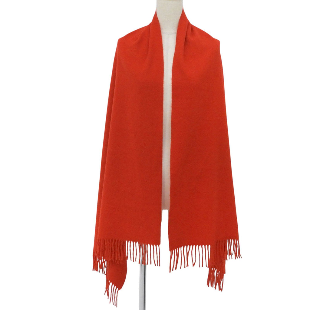 Hermes Cashmere 100% Logo Embroidery Solid Design with Fringe Large Scarf Shawl — view 2
