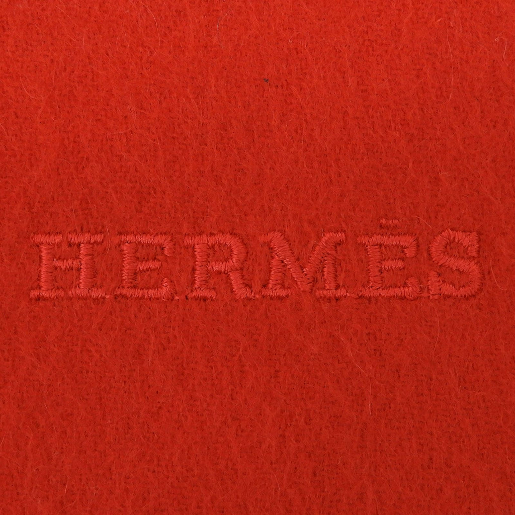 Hermes Cashmere 100% Logo Embroidery Solid Design with Fringe Large Scarf Shawl — view 7