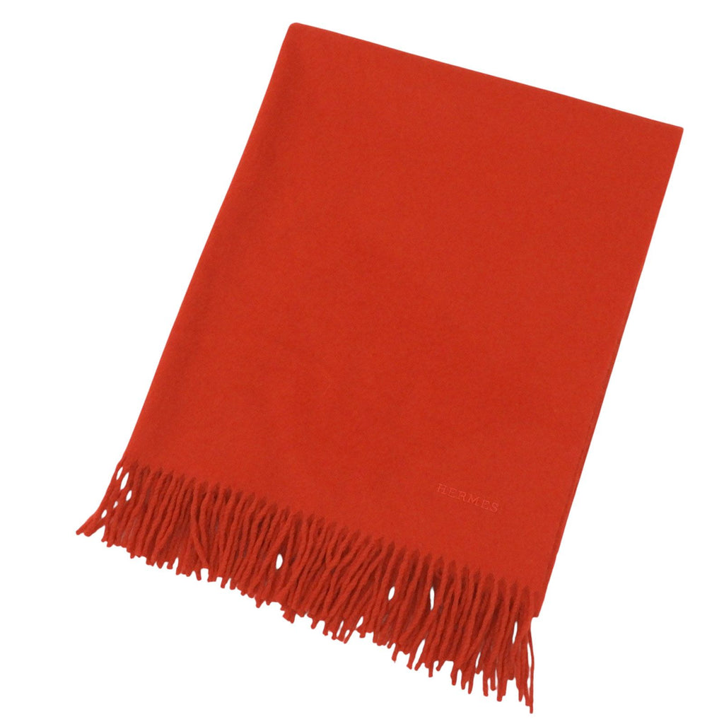 Hermes Cashmere 100% Logo Embroidery Solid Design with Fringe Large Scarf Shawl