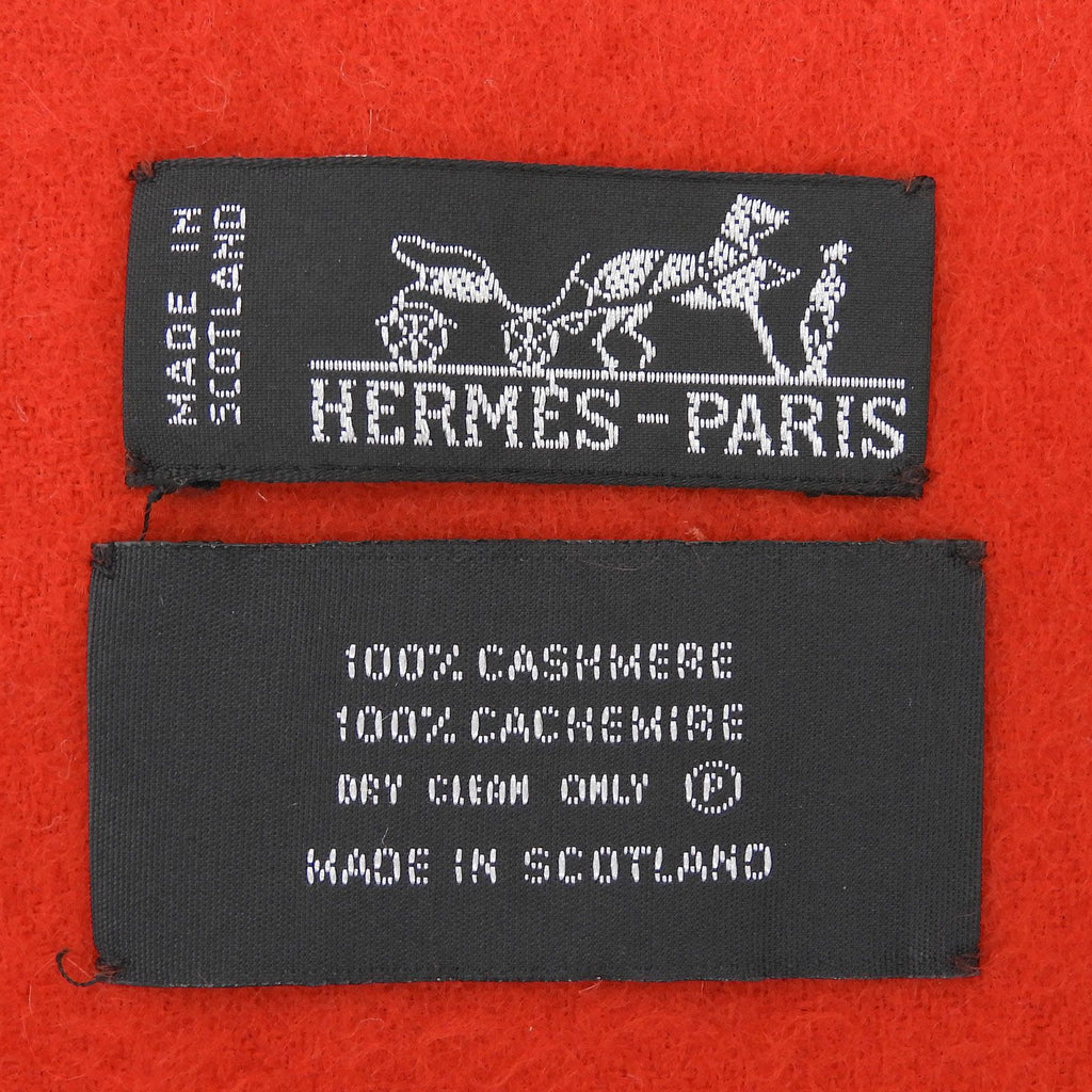 Hermes Cashmere 100% Logo Embroidery Solid Design with Fringe Large Scarf Shawl — view 8