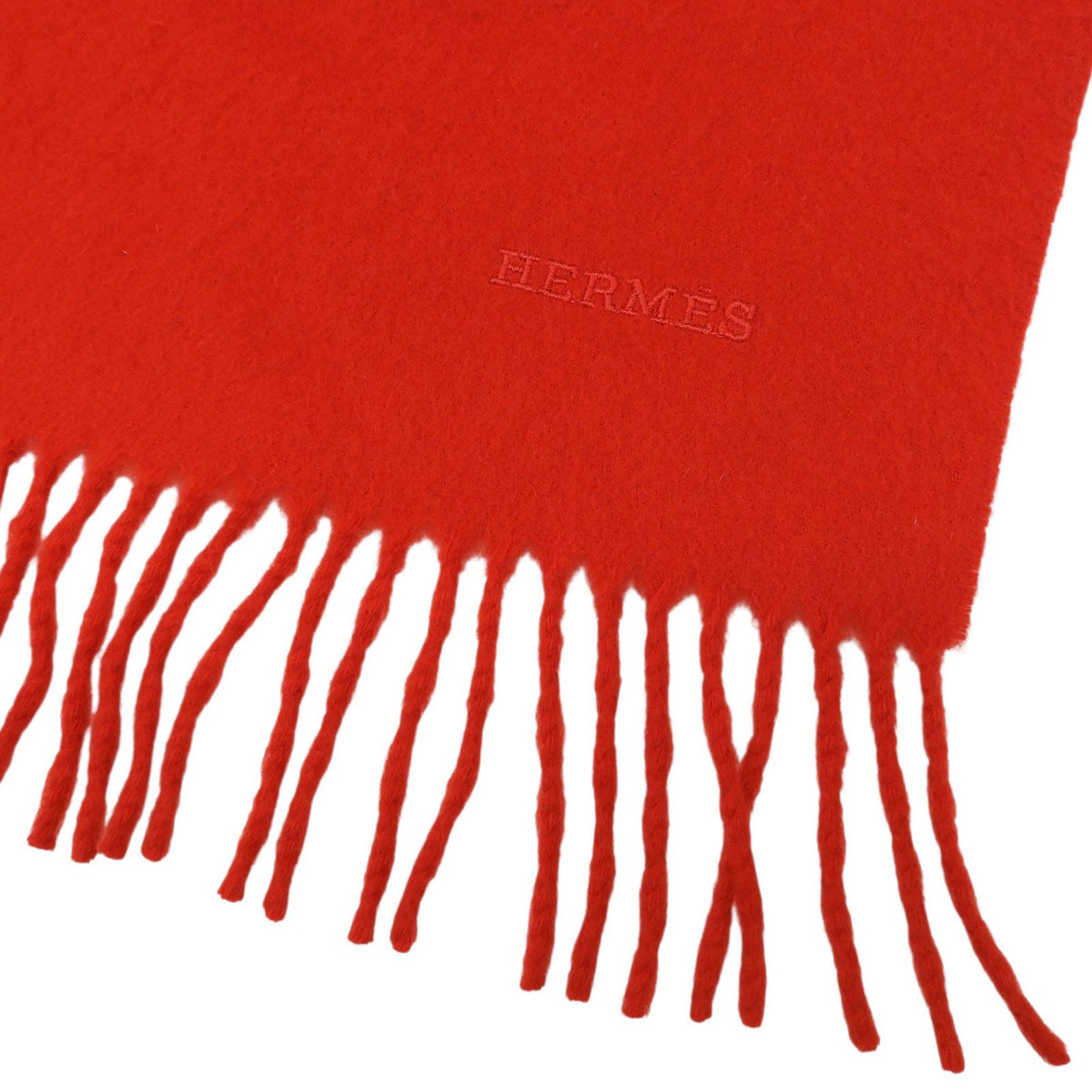 Hermes Cashmere 100% Logo Embroidery Solid Design with Fringe Large Scarf Shawl — view 6