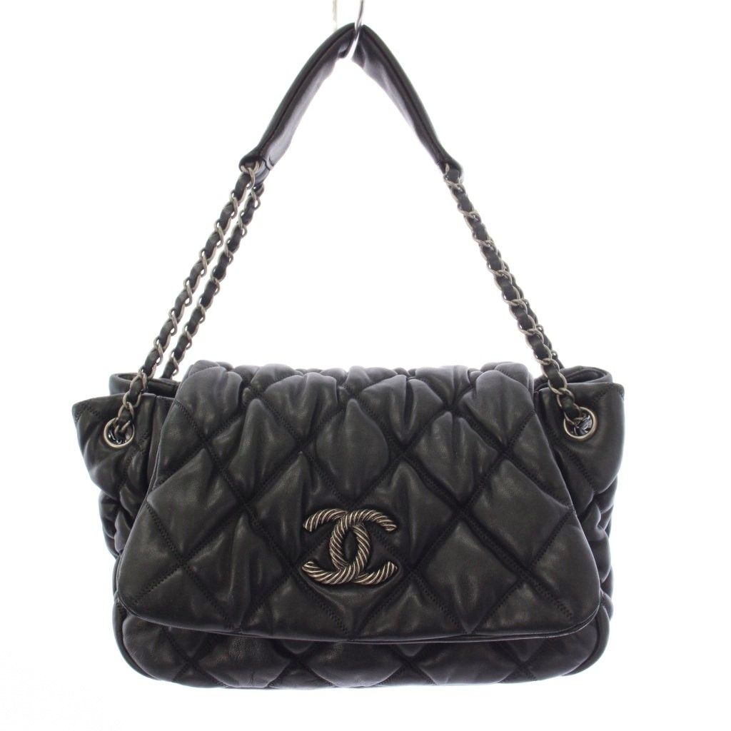 Chanel Bubble Quilt Lambskin CC Logo Shoulder Bag Black