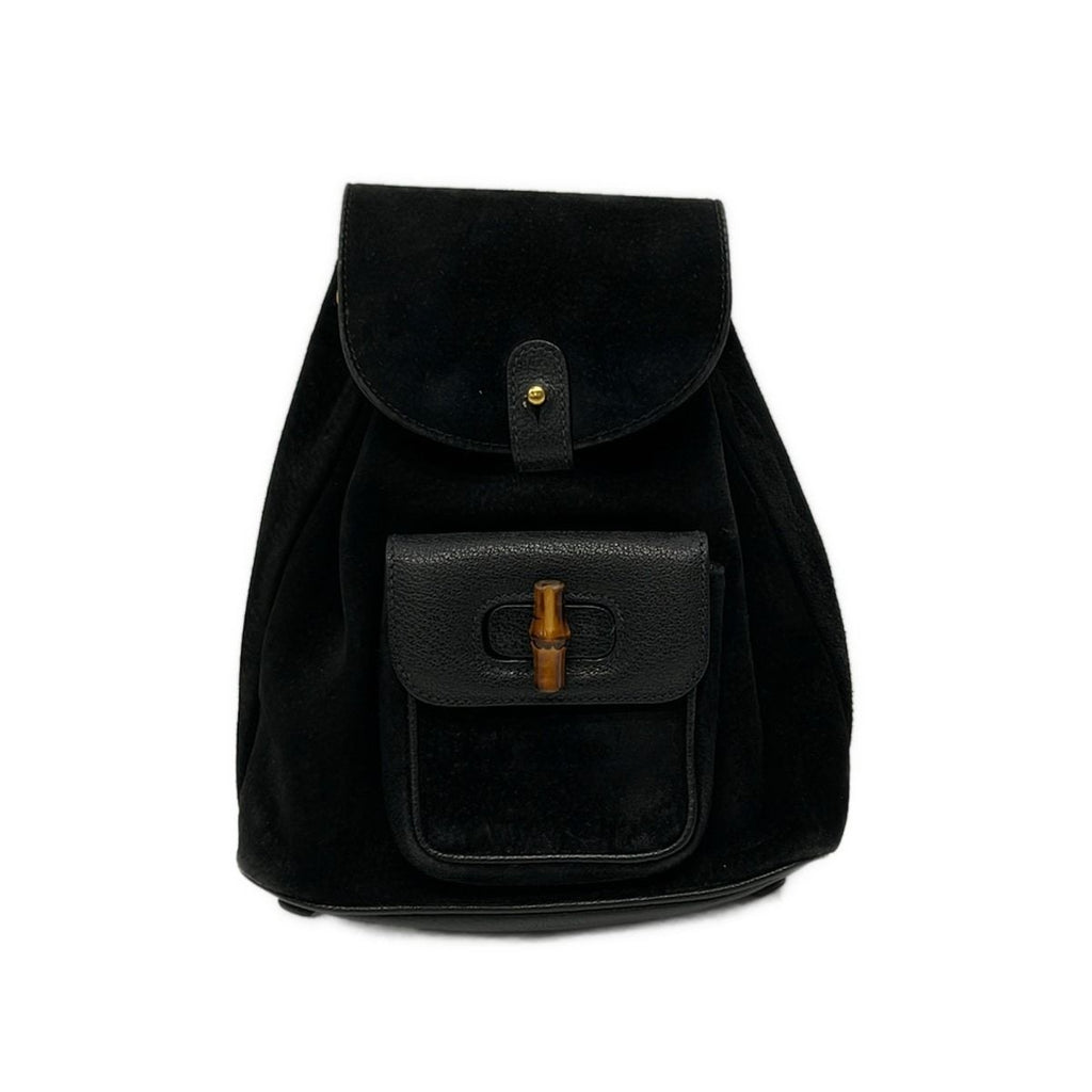 Gucci Backpack Bamboo Black Brown Leather