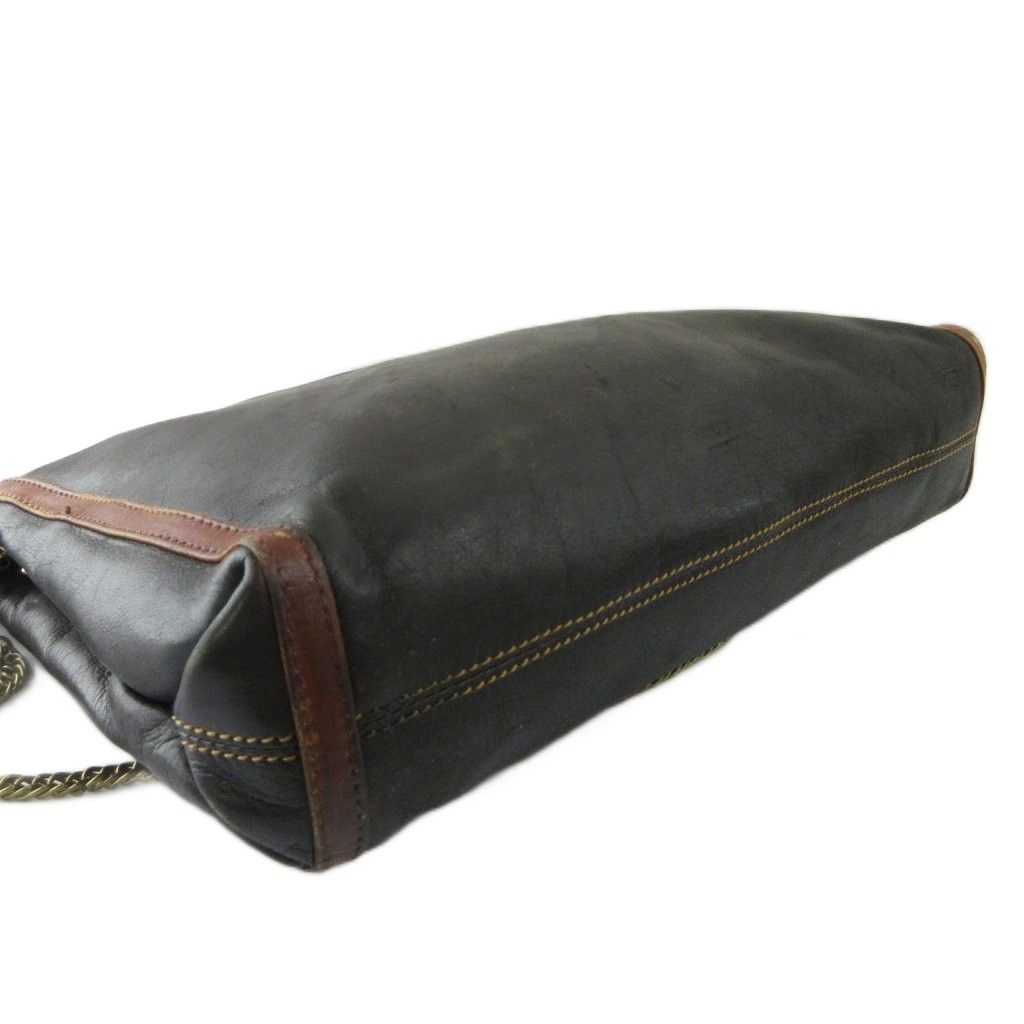 Celine Vintage Clutch Shoulder 2-Way Leather Chain Logo Black Brown — view 6