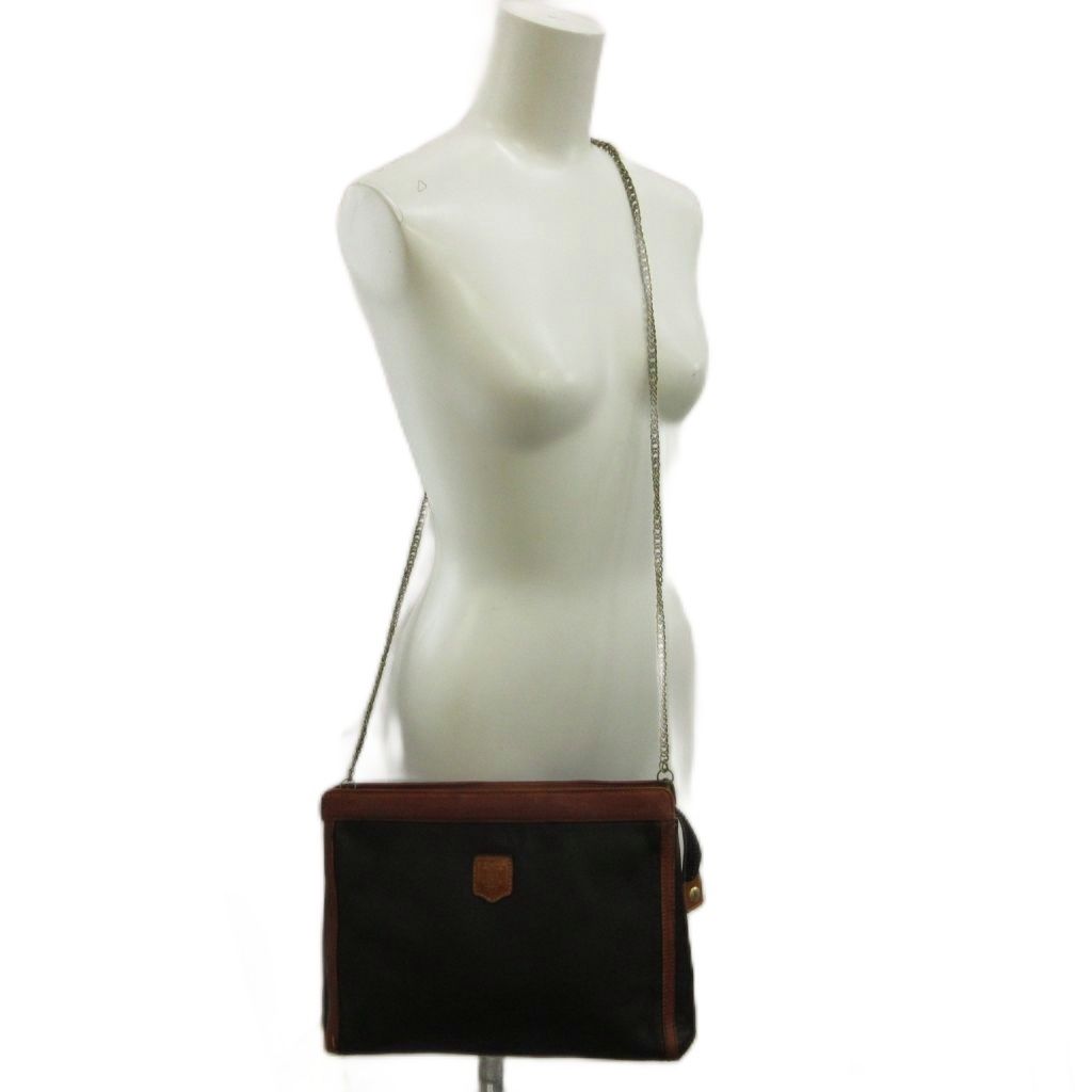 Celine Vintage Clutch Shoulder 2-Way Leather Chain Logo Black Brown — view 7