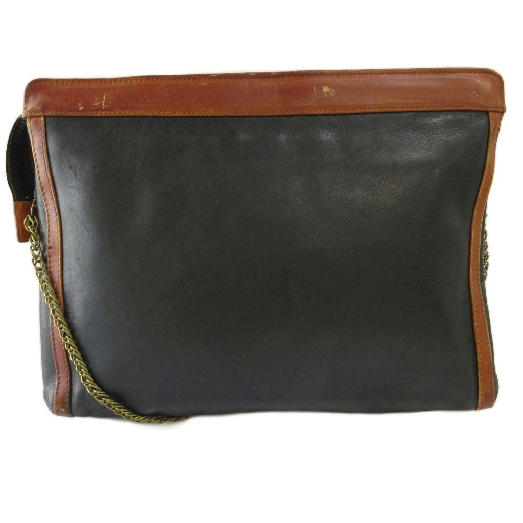 Celine Vintage Clutch Shoulder 2-Way Leather Chain Logo Black Brown — view 2