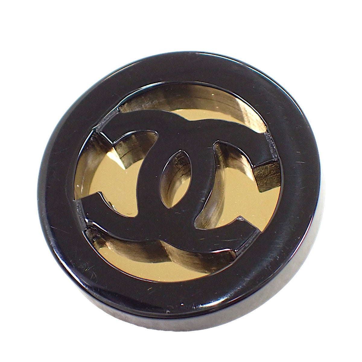 Chanel CC Round Earrings Black Gold — view 7
