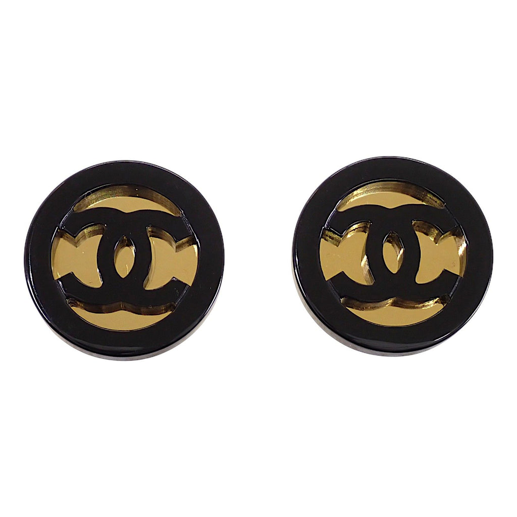 Chanel CC Round Earrings Black Gold — view 2
