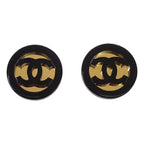 Chanel CC Round Earrings Black Gold — view 2