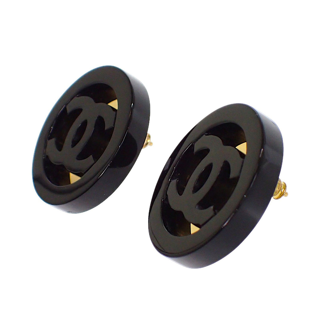 Chanel CC Round Earrings Black Gold — view 3