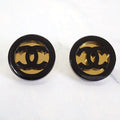 Chanel CC Round Earrings Black Gold