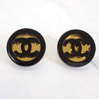 Chanel CC Round Earrings Black Gold