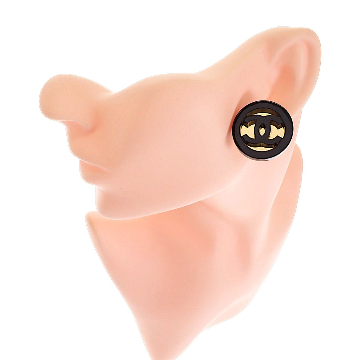 Chanel CC Round Earrings Black Gold — view 8
