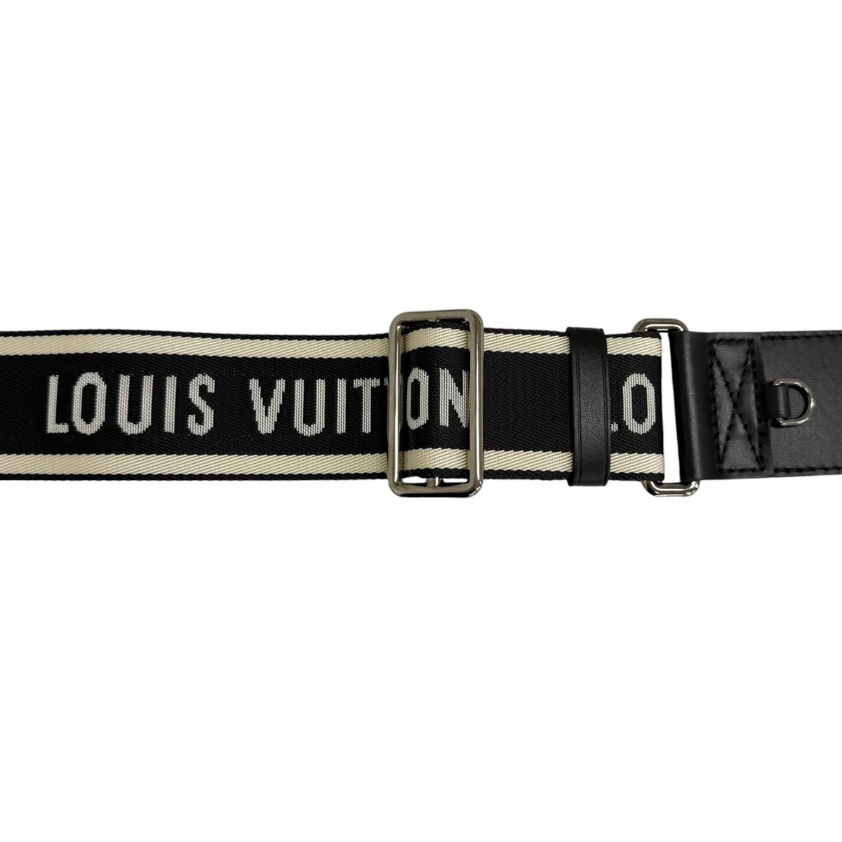 Louis Vuitton Leather Logo Design Shoulder Strap Black Silver — view 4