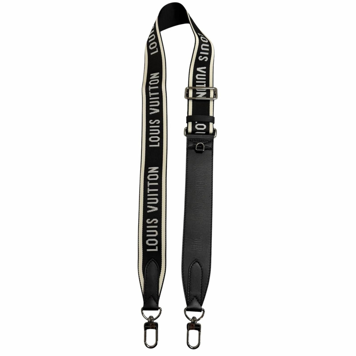 Louis Vuitton Leather Logo Design Shoulder Strap Black Silver — view 2